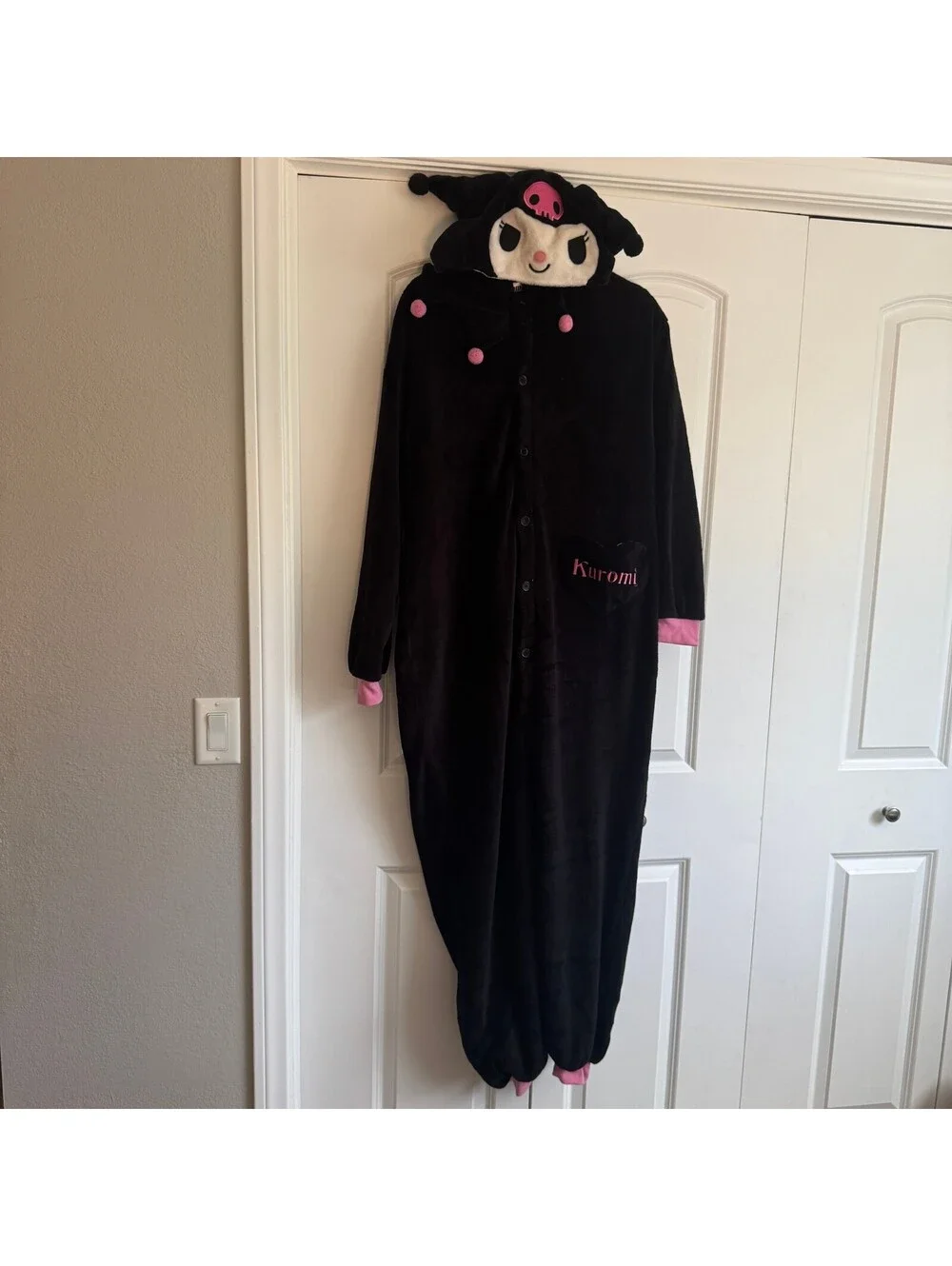 Official Sanrio Kuromi Kigurumi Fleece Onesie Pajama Costume Hooded One Size
